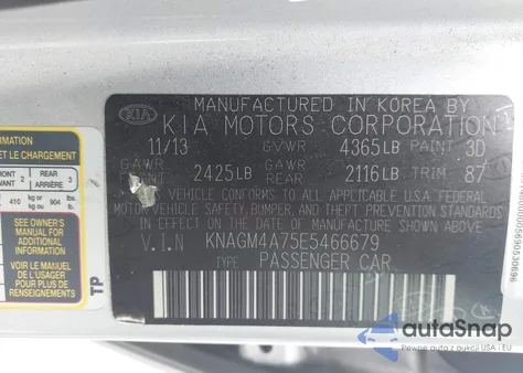 2014 Kia Optima Lx from USA, damaged, VIN KNAGM4A75E5466679